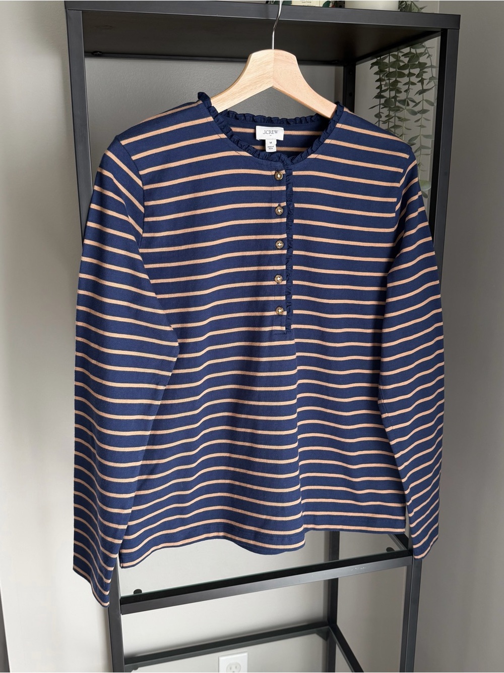 J. Crew Striped Ruffle Collar Henley